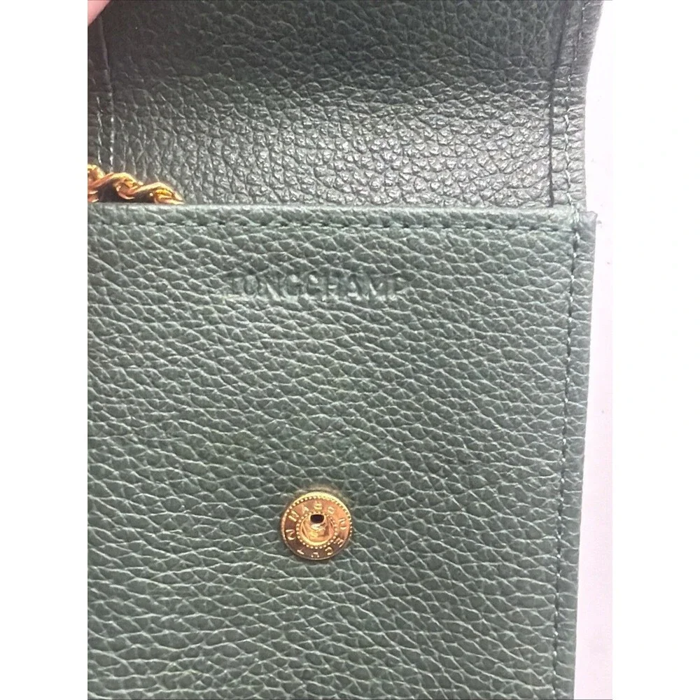 Longchamp Paris Made In France Key Ring Wallet Flap Forest Green Rare